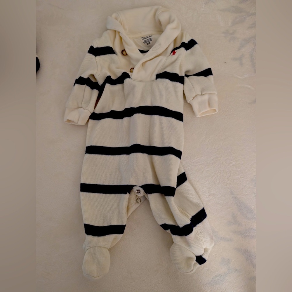Ralph Lauren Striped Navy and White Newborn Baby One Piece